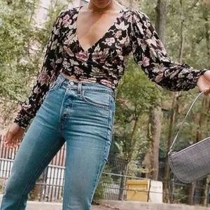 Urban Outfitters Victoria Floral Crepe Wrap Blouse - Small